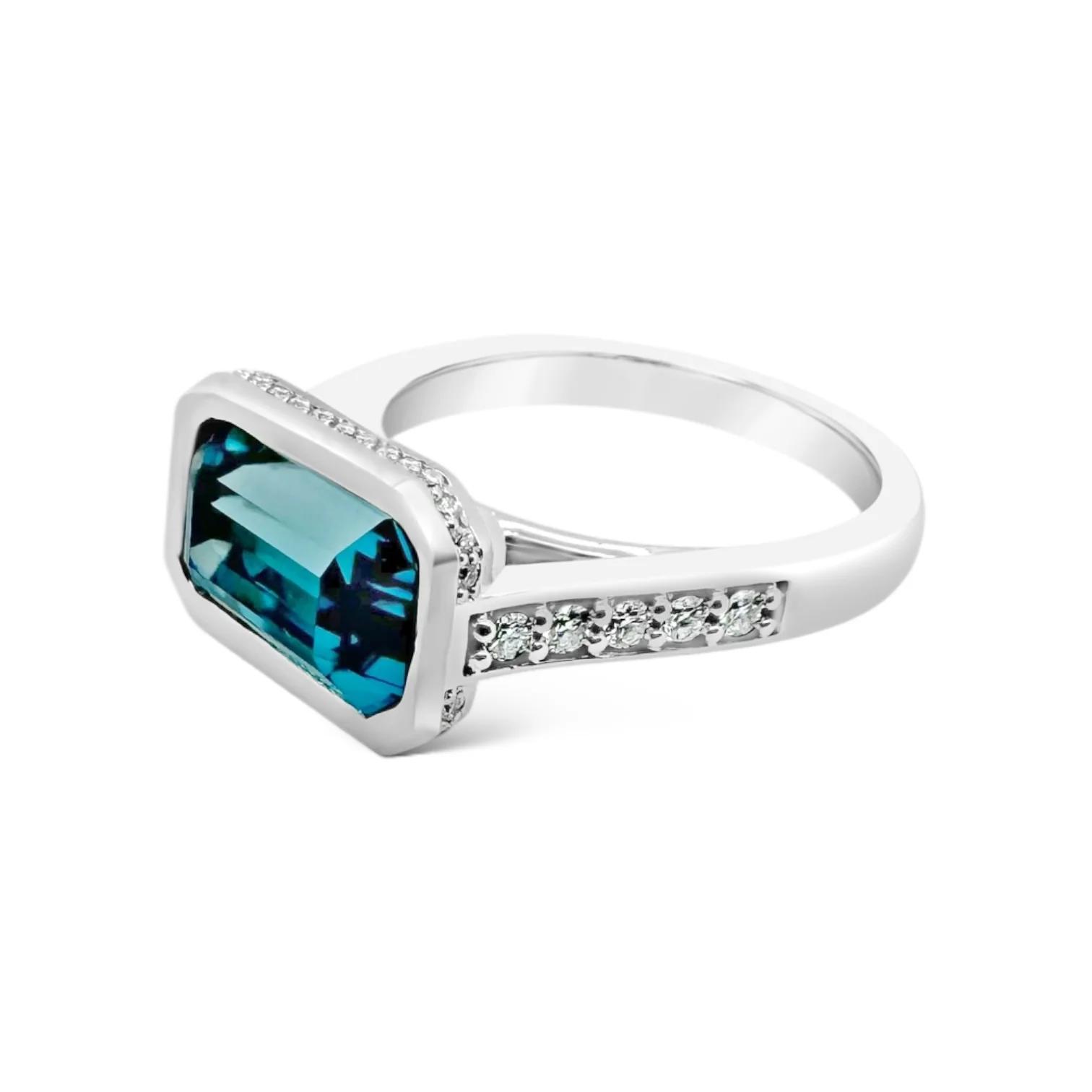 East-West Blue Zircon & Diamond Ring - Image 4