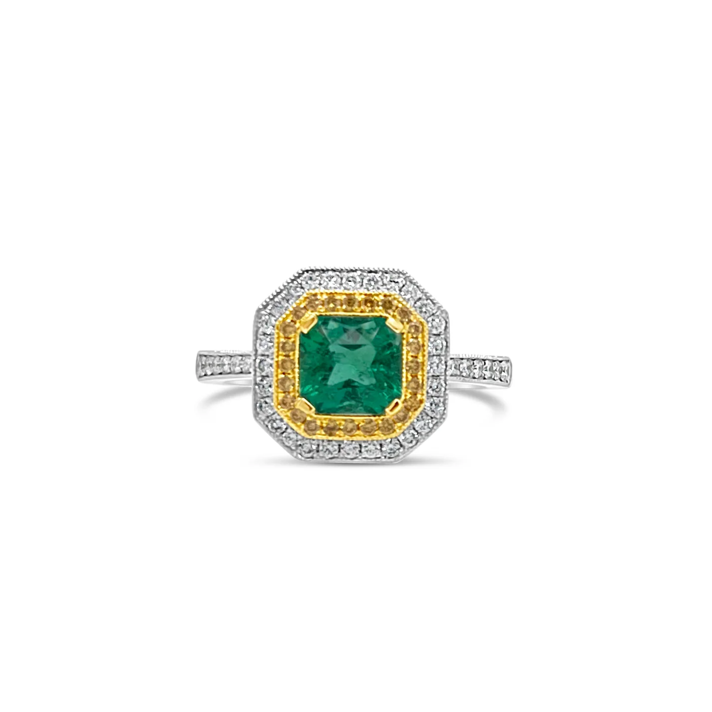 Emerald & Diamond Double Halo Ring - Image 3