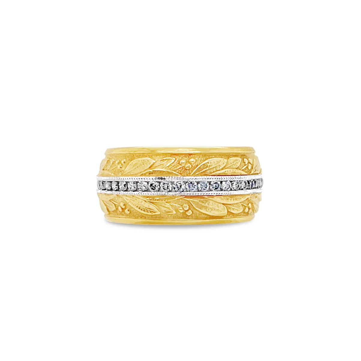 Engraved Wide Diamond Wedding Band - Image 3