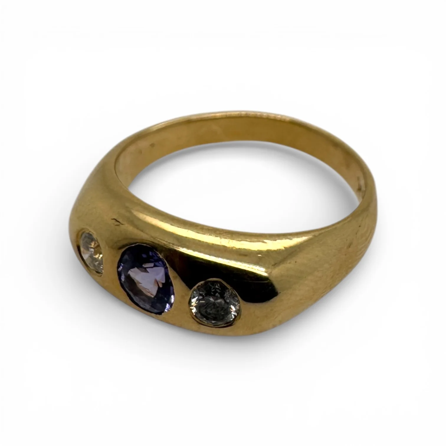 Estate 14k Gold Tanzanite & Diamond Flush-Set Ring - Image 3
