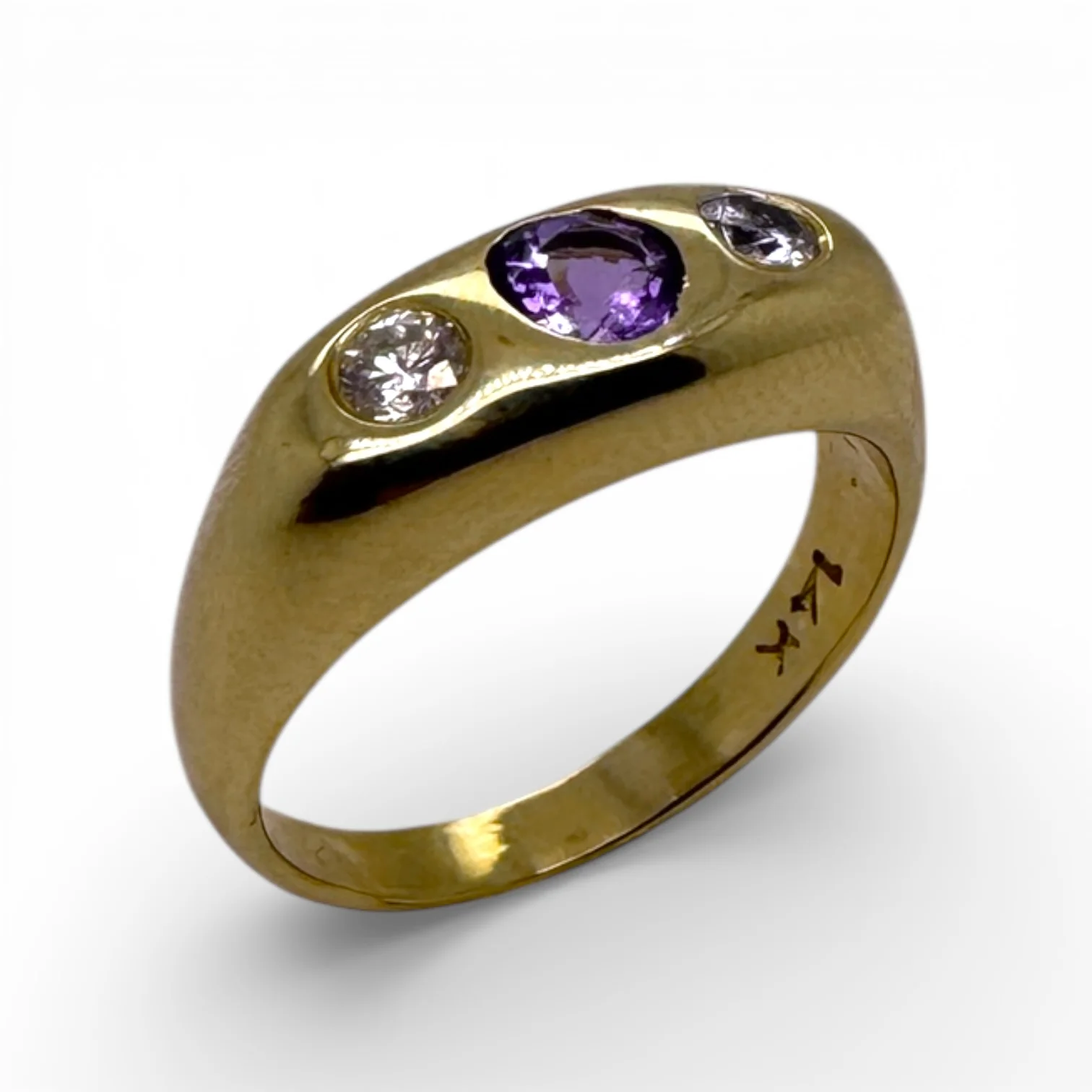 Estate 14k Gold Tanzanite & Diamond Flush-Set Ring - Image 4