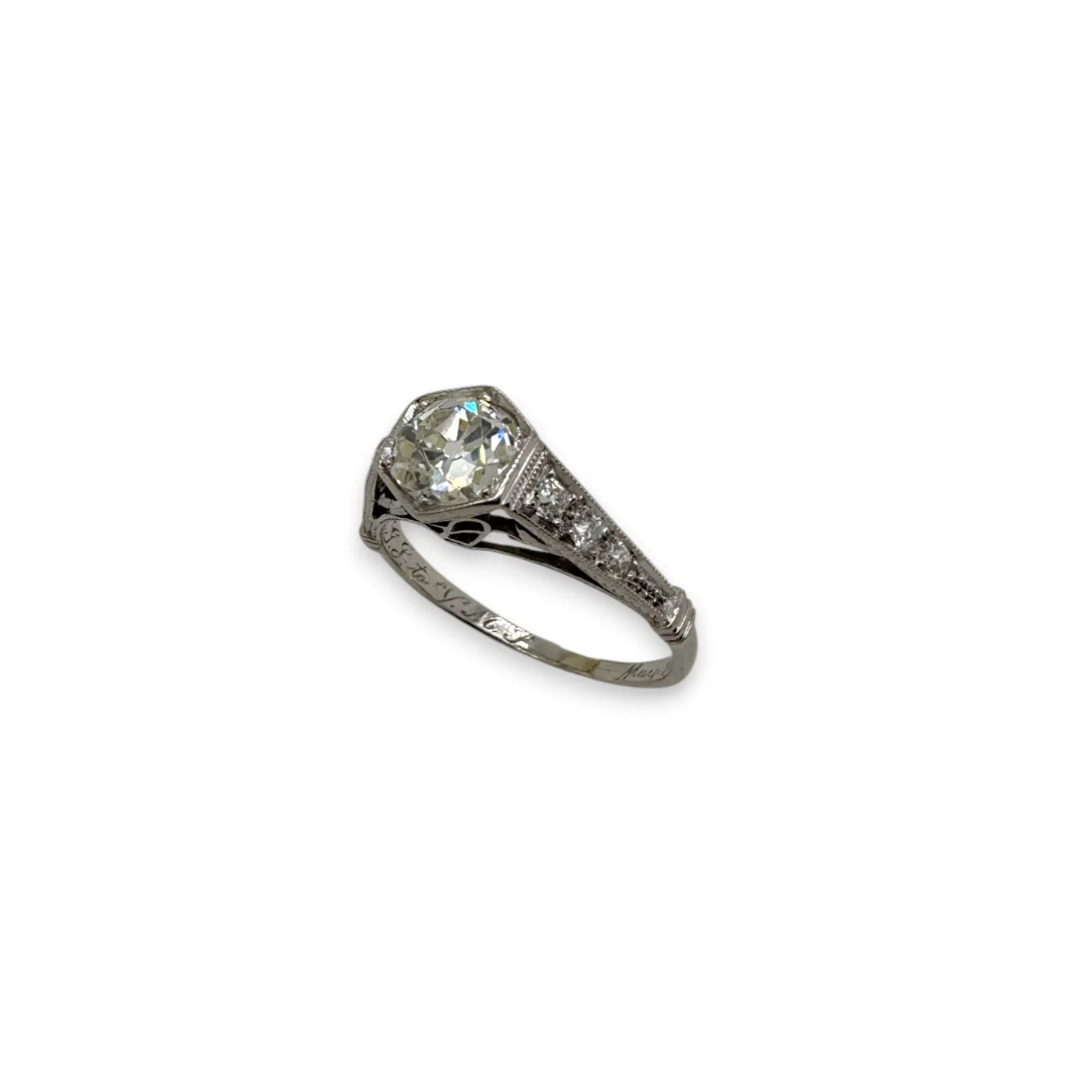 Estate Antique Platinum Old Mine Diamond Engagement Ring - Image 3