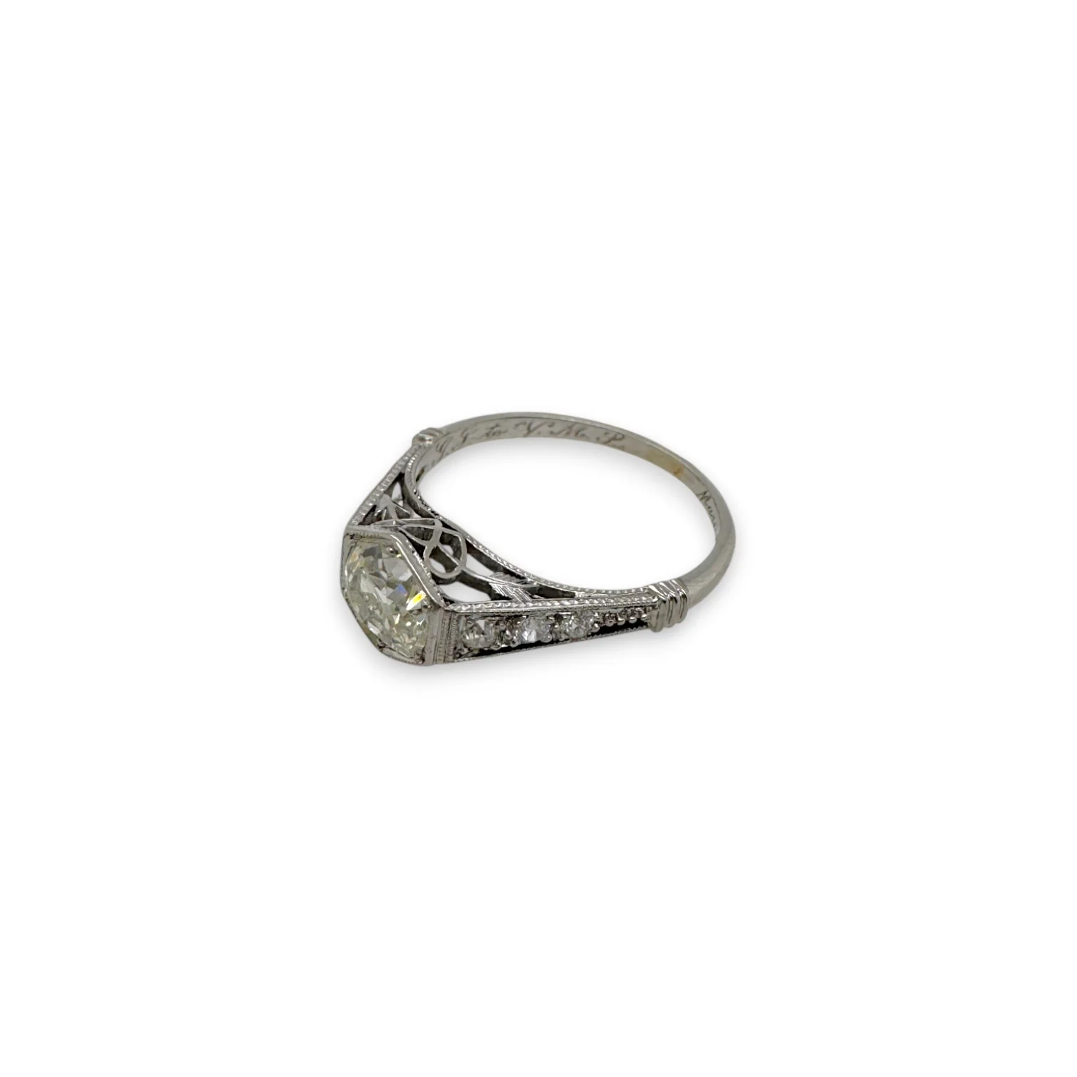 Estate Antique Platinum Old Mine Diamond Engagement Ring - Image 4
