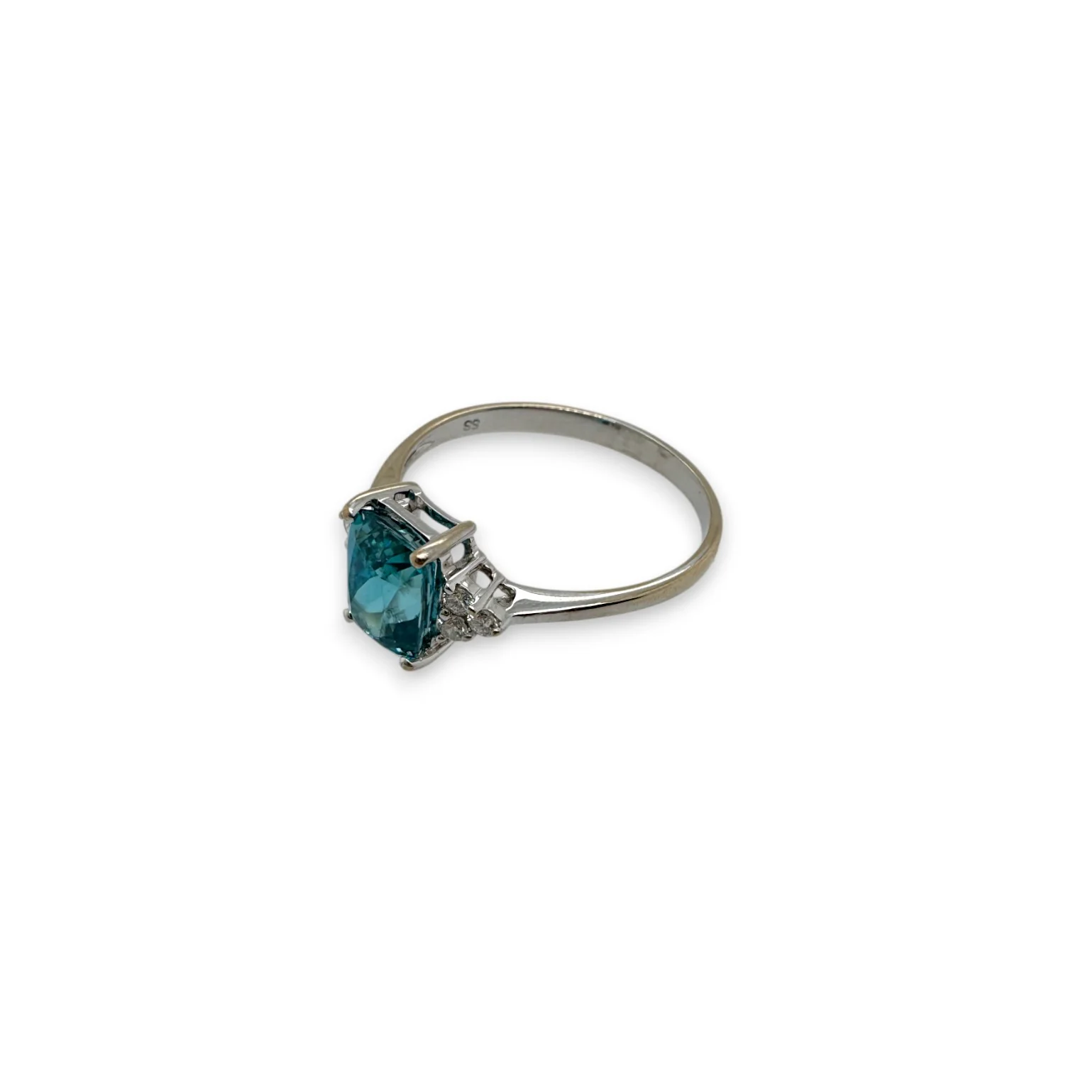Estate Blue Zircon & Diamond Trio Ring - Image 3