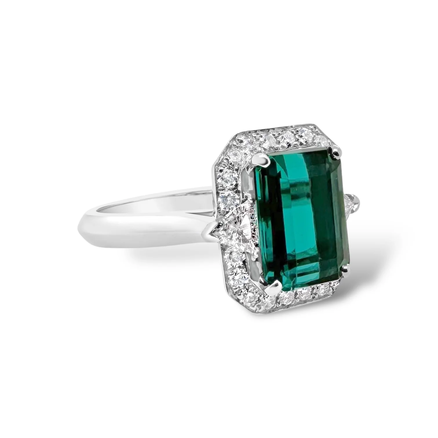 Indicolite Tourmaline & Diamond Deco Ring - Image 3