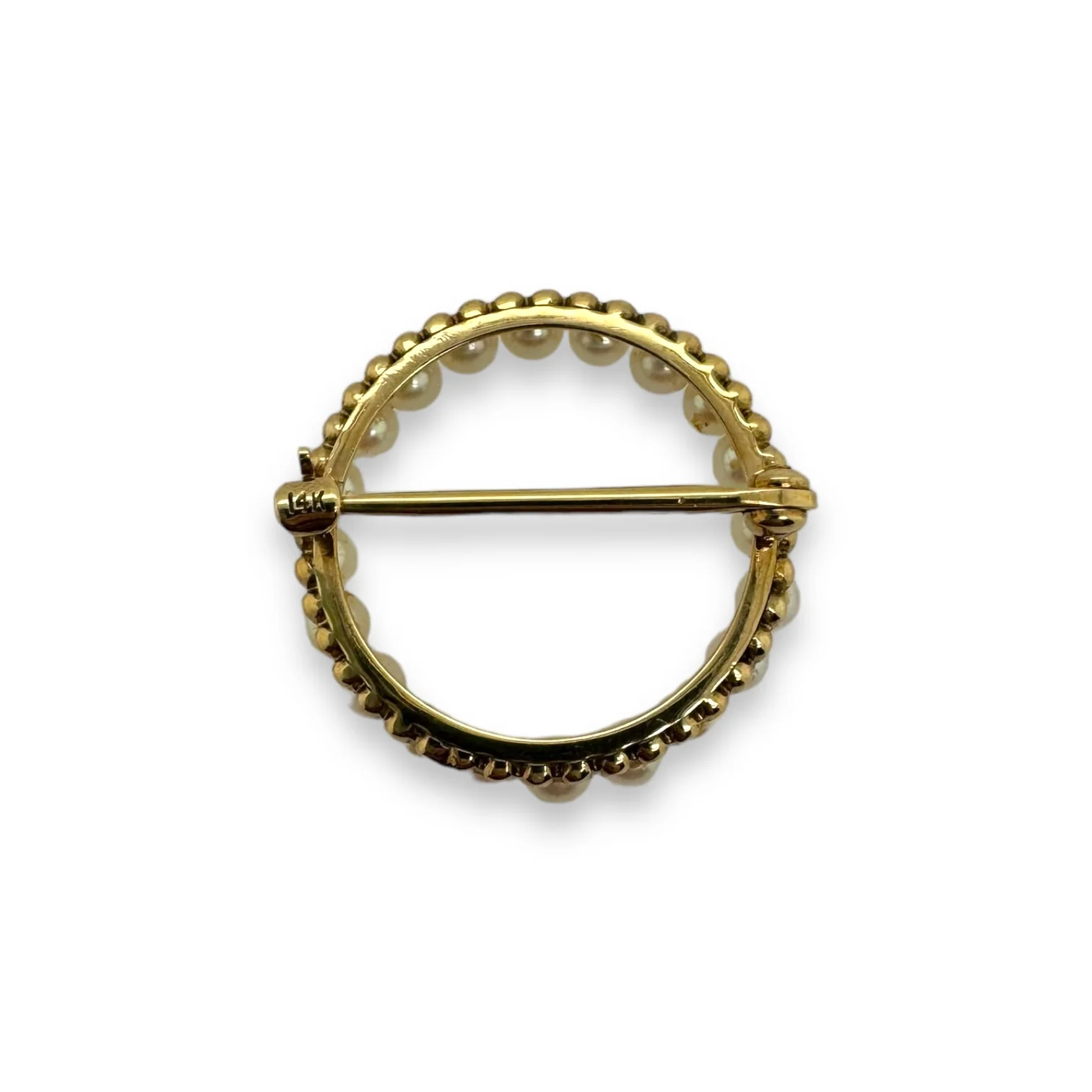 Medium 14K Gold Pearl Circle Pin - Image 3
