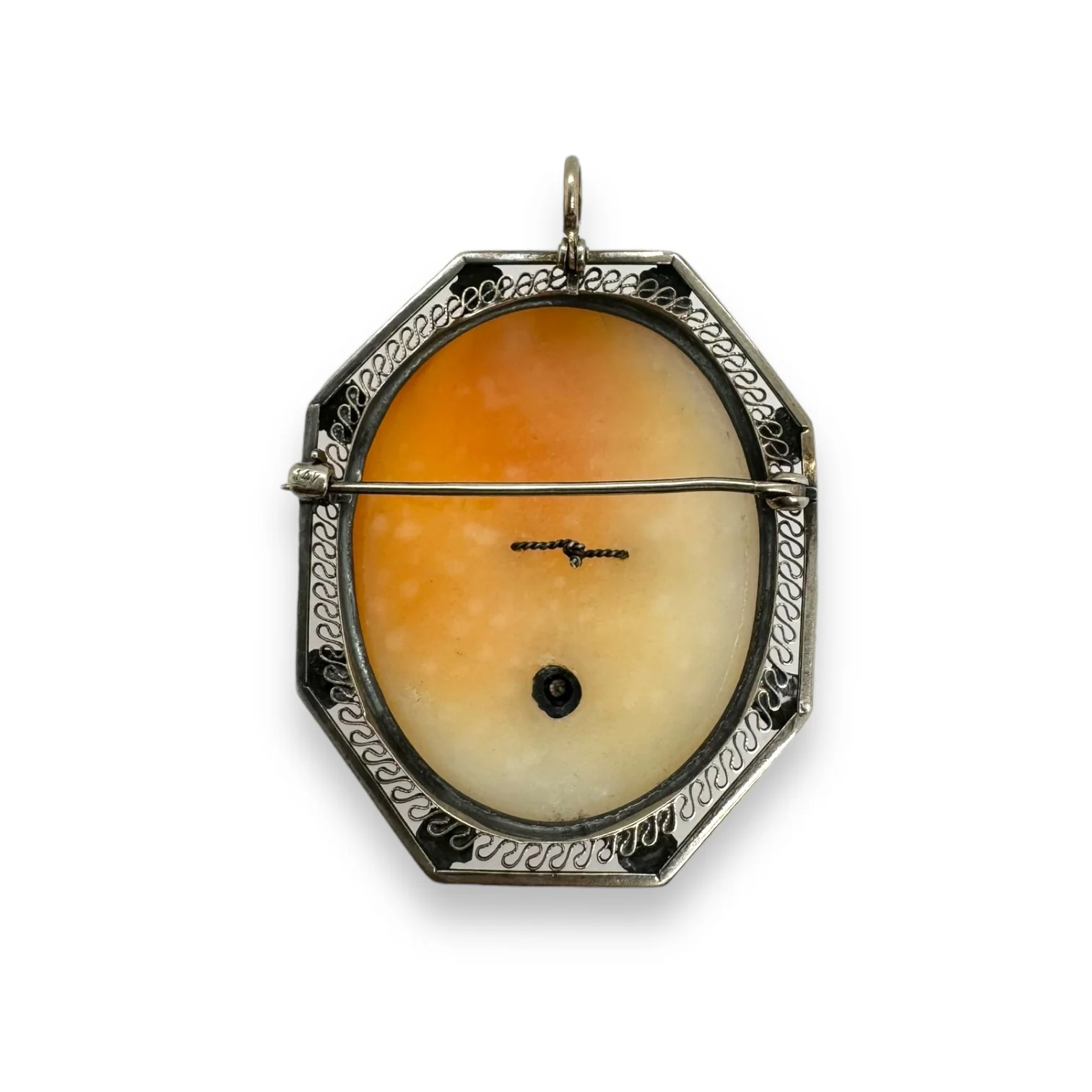 Vintage 14k White Gold Shell Cameo Pin/Pendant - Image 3